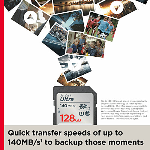 Sandisk Ultra UHS-I 128GB SD Card - 140MB/s For DSLR & Mirrorless Cameras, 10Y Warranty, 1 pc SDSDUNB-128G-GN6IN 