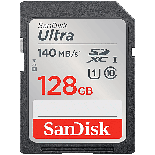 Sandisk Ultra UHS-I 128GB SD Card - 140MB/s For DSLR & Mirrorless Cameras, 10Y Warranty, 1 pc SDSDUNB-128G-GN6IN 