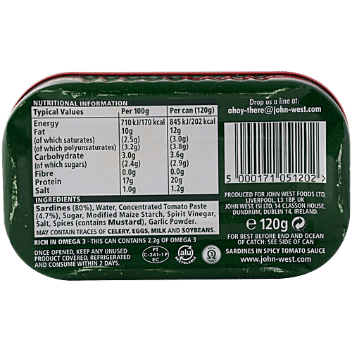 John West Sardines In Spicy Tomato Sauce, 120 g  High in Omega 3