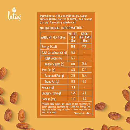 Lotus Dairy Kesar Badam Milk, 180 ml Can With Real bits of Almond & Saffron