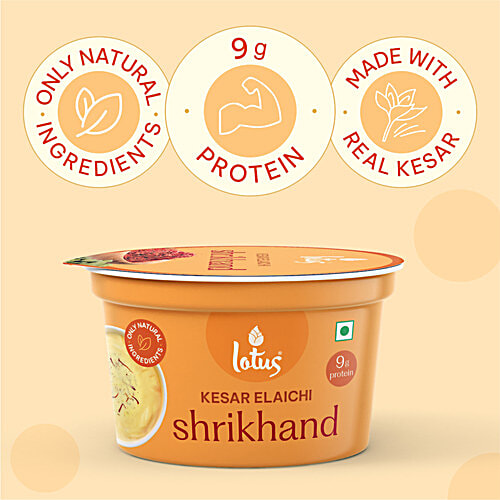 Lotus Dairy Kesar Elaichi Shrikhand, 80 g Cup Only Natural Ingredients