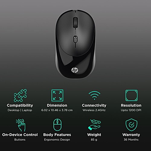 HP HP M090 2.4GHz Wireless Optical Mouse with 1 Million Key Life (1200 DPI Adjustable, Ergonomic Design, Black), 1 Unit  