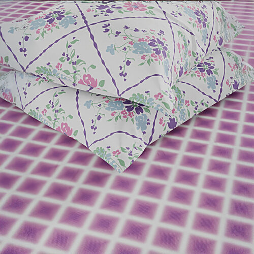 Kopa Santiago Purple Fabric 192 TC 140 GSM King Size Bedsheet With 2 Pillow Covers, 1 Set