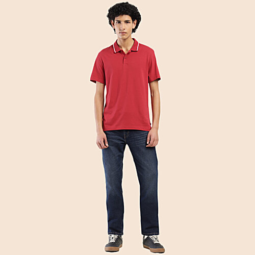 Levi's Red Blue Polo T-Shirt - 100% Cotton, 1 pc (Size - M)