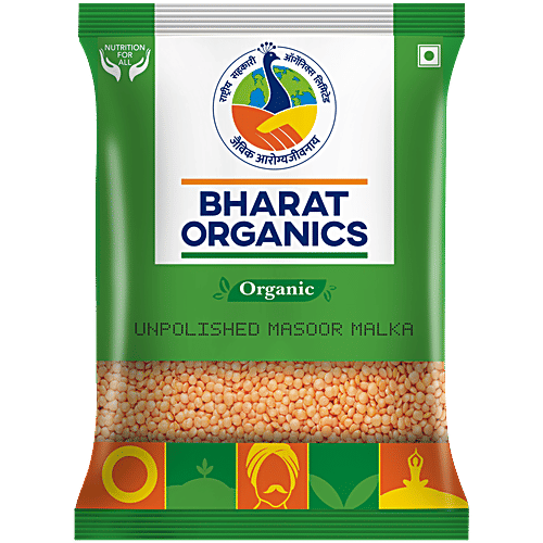 Bharat Organics Unpolished Organic Masoor Malka, 500 g
