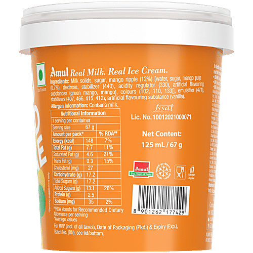 Amul Sundae Khatta Meetha Mango Ice Cream, 125 ml  