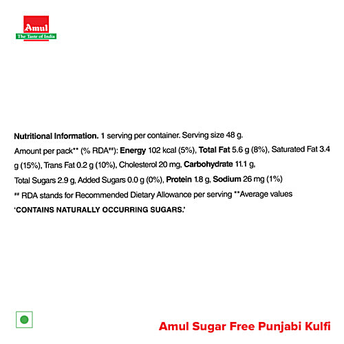 Amul Sugar Free Punjabi Kulfi Ice Cream Stick, 60 ml