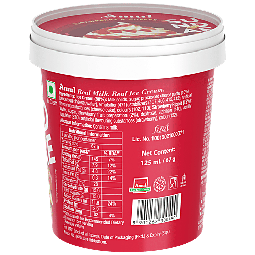 Amul Sundae Strawberry & Cheese Ice Cream, 125 ml