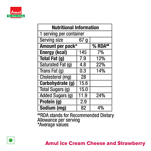 Amul Sundae Strawberry & Cheese Ice Cream, 125 ml
