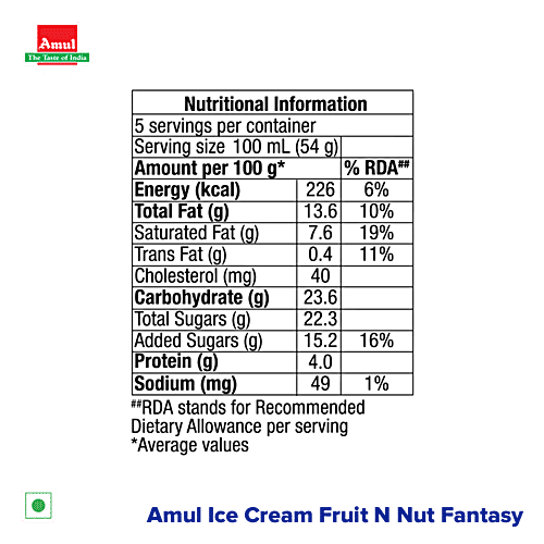 Amul Fruit 'N' Nut Fantasy Ice Cream, 500 ml  