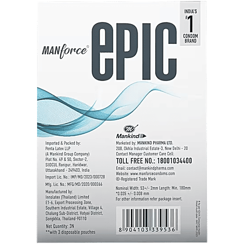 Manforce Condoms Epic ThinX 0.03 mm Ultra Thin Condoms, 3 pcs