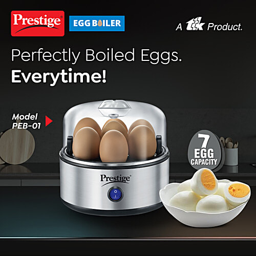 Prestige PEB-01 350W Egg Boiler - 2 Boiling Modes, 7 Egg Capacity, Stainless Steel Body, 1 Unit  Auto-Switch Off