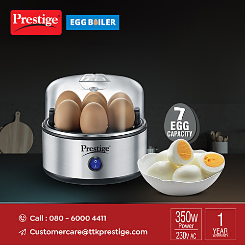 Prestige PEB-01 350W Egg Boiler - 2 Boiling Modes, 7 Egg Capacity, Stainless Steel Body, 1 Unit  Auto-Switch Off