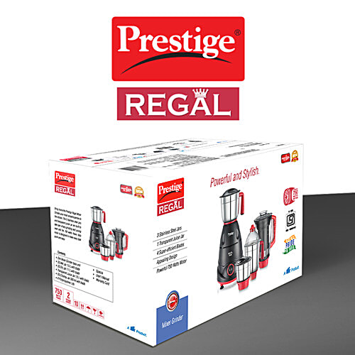 Prestige Regal 750W Mixer Grinder - With 3 Stainless Steel Jars & 1 Juicer Jar, 1 Unit