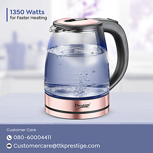 Prestige PKGB 1.8 L Electric Glass Kettle, 1 Unit Blue LED Power Indicator, Borosilicate Glass, Automatic Power Cut-Off