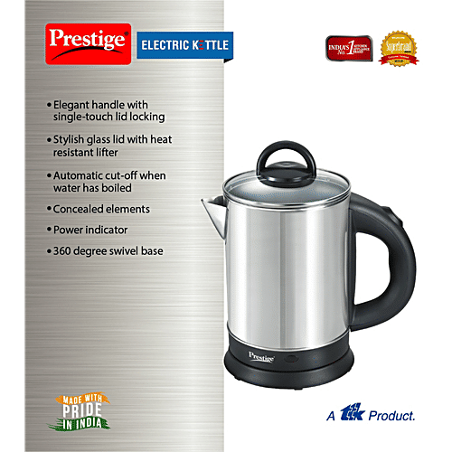 Prestige PKGSS Stainless Steel Electric Kettle - 1350 W, 1.7 L, 1 Unit  Automatic Cut-Off, Concealed Element
