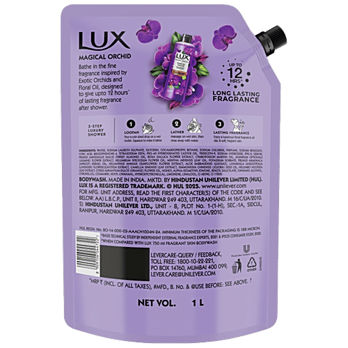 Lux Body Wash Magical Orchid - Black Orchid & Juniper Scent, 1 L Pouch 12 Hour Long Lasting Fragrance