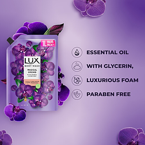 Lux Body Wash Magical Orchid - Black Orchid & Juniper Scent, 1 L Pouch 12 Hour Long Lasting Fragrance