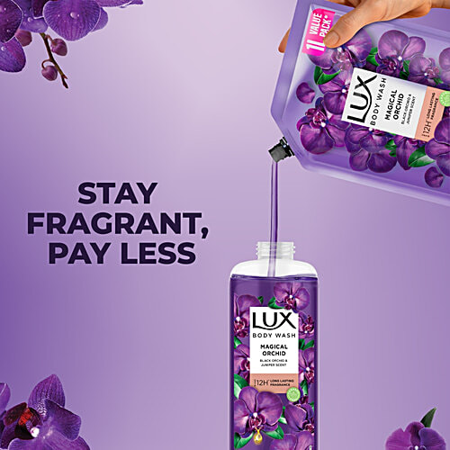 Lux Body Wash Magical Orchid - Black Orchid & Juniper Scent, 1 L Pouch 12 Hour Long Lasting Fragrance