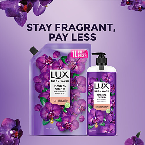 Lux Body Wash Magical Orchid - Black Orchid & Juniper Scent, 1 L Pouch 12 Hour Long Lasting Fragrance