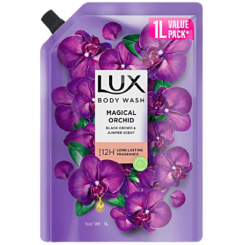 Lux Body Wash Magical Orchid - Black Orchid & Juniper Scent, 1 L Pouch 12 Hour Long Lasting Fragrance