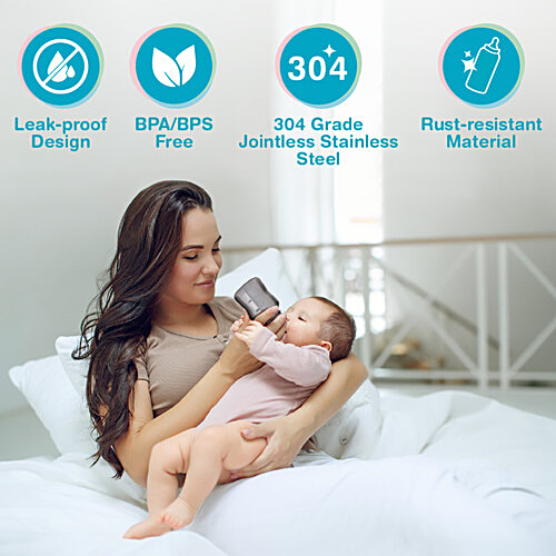 Vega Baby & Mom Steel Feeding Bottle - Regular Neck, 0+ Months, 120 ml (VBFB4-05) BPA Free