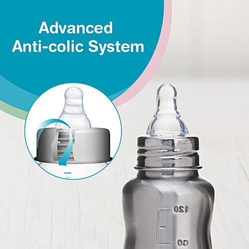 Vega Baby & Mom Steel Feeding Bottle - Regular Neck, 0+ Months, 120 ml (VBFB4-05) BPA Free