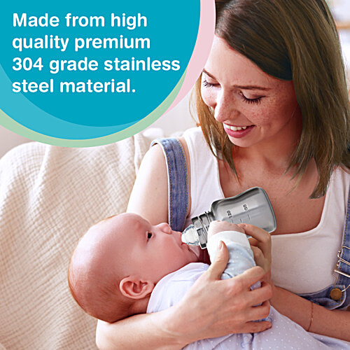 Vega Baby & Mom Steel Feeding Bottle - Regular Neck, 0+ Months, 120 ml (VBFB4-05) BPA Free