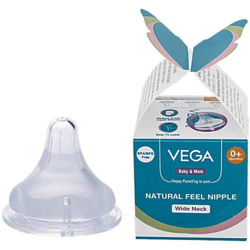 Vega Baby & Mom Natural Feel Nipple Wide Neck - Medium, 1 pc (VBSN4-02) BPA/ BPS Free