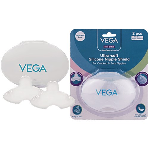 Vega Baby & Mom Ultra Soft Silicone Nipple Shield - For Cracked & Sore Nipples, 2 pcs (VBBF3-04) 