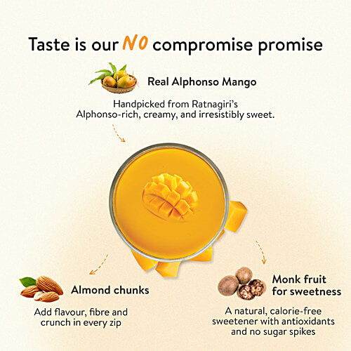 Happy Cultures Alphonso Mango Plant Protein Powder With Natural Pea & Brown Rice, 505 g  With Almond Chunks, Nutraceutical for Adults, No Added Sugar, Lactose Free, 24 g Protein per Scoop