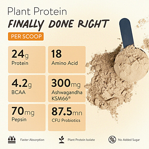 Happy Cultures Alphonso Mango Plant Protein Powder With Natural Pea & Brown Rice, 505 g  With Almond Chunks, Nutraceutical for Adults, No Added Sugar, Lactose Free, 24 g Protein per Scoop