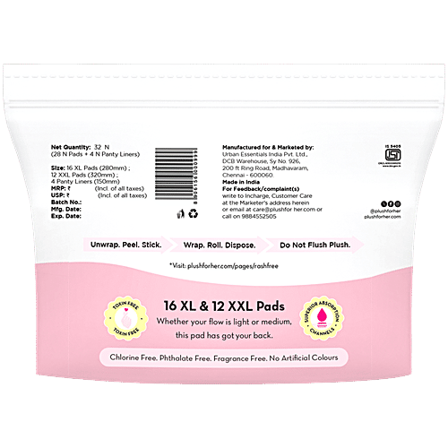 Plush Sanitary Pads - XL, XXL, 32 pcs  100% US Cotton, 100% Rash-Free