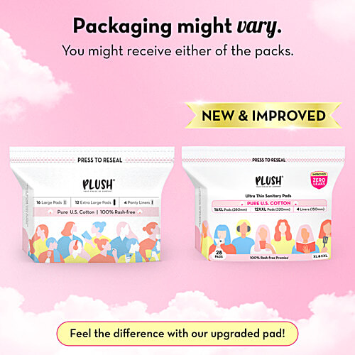 Plush Sanitary Pads - XL, XXL, 32 pcs  100% US Cotton, 100% Rash-Free