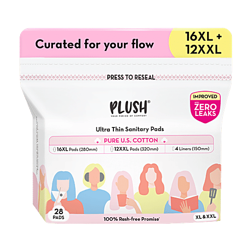 Plush Sanitary Pads - XL, XXL, 32 pcs  100% US Cotton, 100% Rash-Free