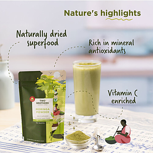 Two Brothers Organic Farms Moringa Powder, 100 g  Naturally Dried