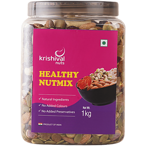 Krishival Nuts Healthy Nut Mix, 1 kg  Roasted & Salted Almonds & Cashews, Pistachios, Raisins, Cranberries, Pumpkin Seeds
