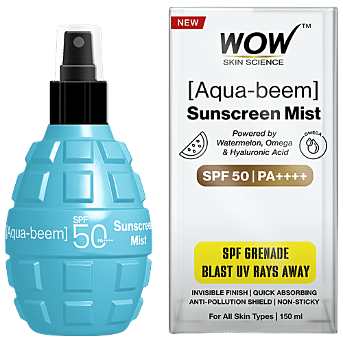 Wow Skin Science Aqua Beem Sunscreen SPF 50 PA++++ - Powered By Watermelon, Omega & Hyaluronic Acid, 150 ml Non-Greasy, Invisible Finish , All Skin Types