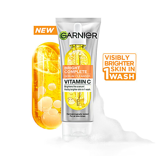 Garnier Bright Complete Vitamin C Serum Cleanser - XL, 150 g  For All Skin Types, Visibly Brighter Skin in One Wash
