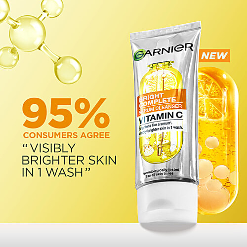 Garnier Bright Complete Vitamin C Serum Cleanser - XL, 150 g  For All Skin Types, Visibly Brighter Skin in One Wash