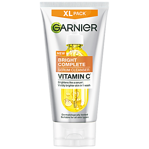 Garnier Bright Complete Vitamin C Serum Cleanser - XL, 150 g  For All Skin Types, Visibly Brighter Skin in One Wash