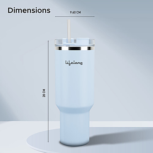 Lifelong Double-Walled Vacuum Insulated Tumbler - With Lid & Straw, Glacier, 900 ml  