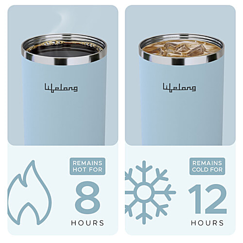 Lifelong Double-Walled Vacuum Insulated Tumbler - With Lid & Straw, Glacier, 900 ml  