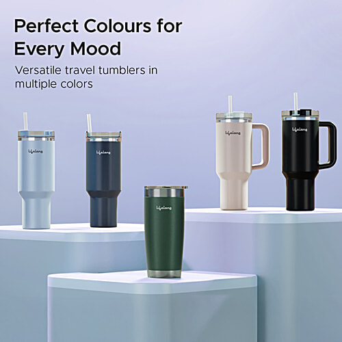 Lifelong Double-Walled Vacuum Insulated Tumbler - With Lid & Straw, Glacier, 900 ml  