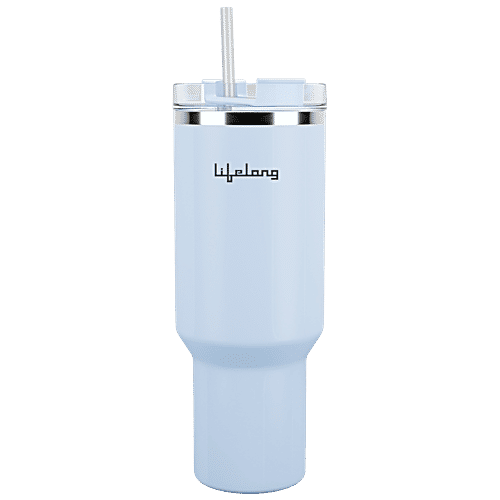 Lifelong Double-Walled Vacuum Insulated Tumbler - With Lid & Straw, Glacier, 900 ml  