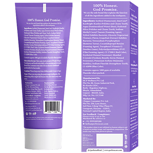 Perfora Fluoride+ Purple Magic Whitening Toothpaste - Removes Yellow Stains, Grape Mint, 75 g  