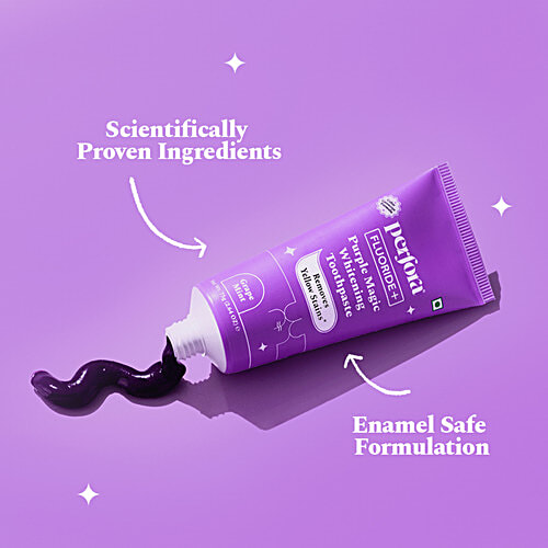 Perfora Fluoride+ Purple Magic Whitening Toothpaste - Removes Yellow Stains, Grape Mint, 75 g  