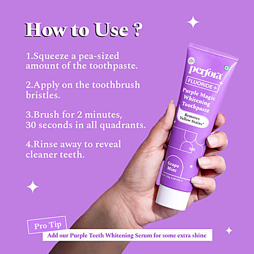 Perfora Fluoride+ Purple Magic Whitening Toothpaste - Removes Yellow Stains, Grape Mint, 75 g  