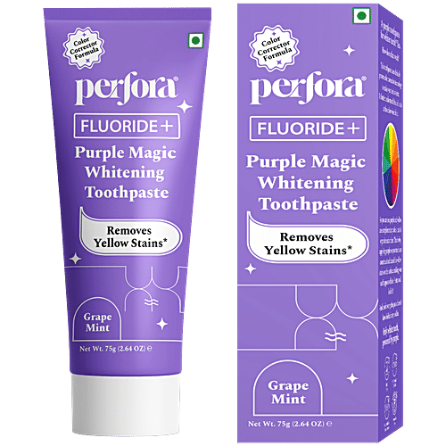 Perfora Fluoride+ Purple Magic Whitening Toothpaste - Removes Yellow Stains, Grape Mint, 75 g  