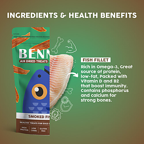Benny's Bowl Air-Dried Treats Smoked Fish Jerky For Dogs & Cats, 50 g  
